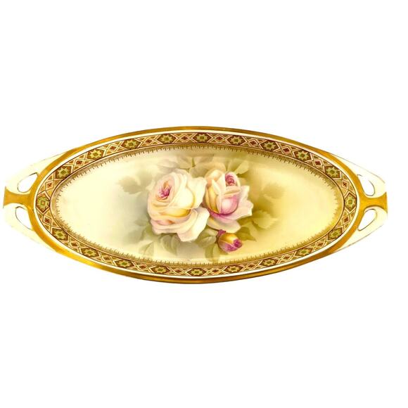 Antique Art Nouveau Reinhold Schlegelmilch Tillowitz RS Germany Pin Tray Roses - Picture 1 of 12
